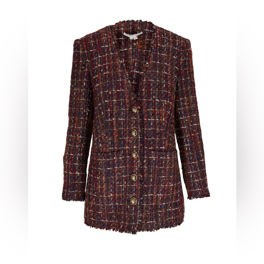 Veronica Beard 10 Doris Tweed Dickey Jacket Navy Multi Rust - Picture 3 of 10